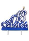Vela Especial De 18 Anos Para Festa E Bolo De Aniversário Azul com Prata - Ref: 1209 - Velarte