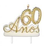 Vela Especial De 60 Anos Para Festa E Bolo De Aniversário Branca com Dourado - Ref: 1351 - Velarte