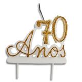 Vela Especial De 70 Anos Para Festa E Bolo De Aniversário Branca com Dourado - Ref: 1352 - Velarte
