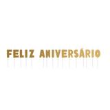 Vela Letras Feliz Aniversario Dourado Dec. Festas - Cromus