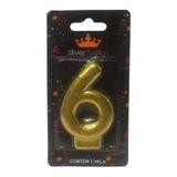 Vela Número 6 Glitter Dourado - Silver