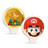 Vela P/Bolo Aniversário Dupla Face Super Mario Dec. Festas - Cromus