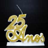 Vela P/ Festa Aniversário 25 Anos Bodas de Prata Casamento Dourada Strass - Decore fácil shop
