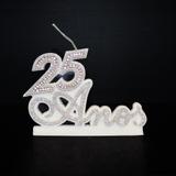 Vela P/ Festa Aniversário 25 Anos Bodas de Prata Casamento Prata Strass - Decore fácil shop