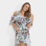 Vestido Yutz Curto Open Shoulder Navy Floral Babados