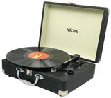 Vitrola Toca Discos Classic Retrô Bluetooth Usb Sd Rádio Fm Grava Reproduz Bivolt Aux Preto VC-285 Vicini Original