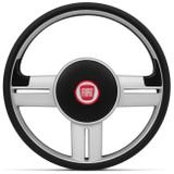 Volante Esportivo Rallye Slim Prata Uno Palio Strada Com Acionador de Buzina Sem Cubo + Emblema Fiat - Prime