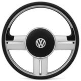 Volante Esportivo Rallye Super Surf Slim Prata Universal Sem Cubo Com Emblema VW - Prime