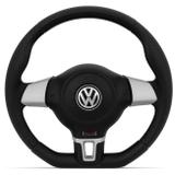 Volante Jetta Sporting Base Reta Preto e Prata Gol Voyage Fox Polo Bora Golf Saveiro 02 a 15 - Cvd