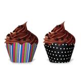 Wrapper Cupcake Poá e Listras Preto Colors 12 unidades Duster