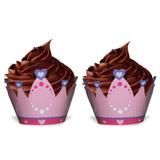 Wrapper para Cupcake Coroa de Corações Rosa 12 unidades Duster