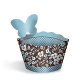 Wrapper para Cupcake Flores e Poás Azul e Marrom 12 unids Regina Festas