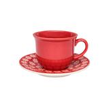 Xícara de Café Daily Floreal Renda com Pires 65ml Vermelha E Branco - Oxford