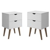 Imagem do produto Kit 2 Mesas Cabeceira Madri Branco Gavetas Organizadoras Corrediças Metálica Pés Palito Mesinha Lateral Cama Decoração Quarto Luxo