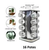 Imagem do produto Porta Tempero Giratório Inox 16 Potes Vidro Dosador Cozinha - Iddeale