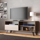 Imagem do produto Rack para TV até 55 Polegadas 136cm Att 3 Nichos 1 Porta Detroit Marrom Nogueira/Off White