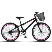 Bicicleta Kls Sport Gold V-brake Aro 24 Rígida 7 Marchas - Preto/rosa/azul
