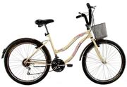 Bicicleta Dalannio Bike Beach Retrô Aro 26 Rígida 18 Marchas - Bege