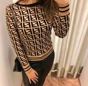 Blusa De Inverno Frio Feminina Tricô Estampa Fendi Cor Bege Dourado Cropped  - Adelia - Blusa Cropped - Magazine Luiza