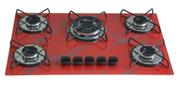 Cooktop 5 Bocas Chamalar Vermelho - Tripla Chama Marmorizado - Gás Bivolt Cooktop 5 Bocas Chamalar Vermelho - Tripla Chama Marmorizado - Gás Bivolt