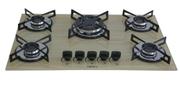 Cooktop 5 Bocas Chamalar Marrom - Premium Tripla Chama Amadeirado Claro - Gás Bivolt