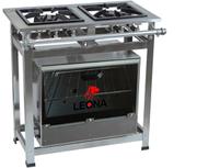 Fogão 2 Bocas Leona P5 C/ Forno Vidro Inox