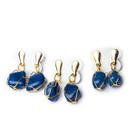 01 Brinco Cesta Amarrada Pedra Ágata Azul Dourado