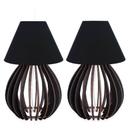 02 Abajur Clássico Retrô De Mesa Madeira Mdf Cor Preto Cupula Preta