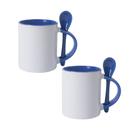 02 Canecas Para Sublimação de Cerâmica Branca Com Colher E Interior Azul Lilás de 325ml