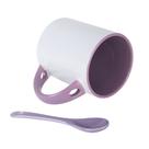 02 Canecas Para Sublimação de Cerâmica Branca Com Colher E Interior Violeta 325ml