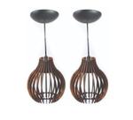 02 Pendentes Luminária De Teto Rústico Área Gourmet Madeira Marrom Modelo Coquinho