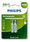 02 Pilhas Aaa Philips Recarregável 1000mah 3a Palito 1 Carte