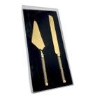 02 Talheres Bolo Dourado Espátula Faca Cabo Strass Wolff