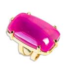 03 Anel de Pedra Ágata Rosa Natural Retangular Dourado Ajustável - Pacote Atacado