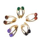 03 Brinco Arco Bolinha Pedra Mista Tarracha Dourado Atacado