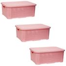 03 Caixa Organizadora Rattan 10 Litros Empilhavel com tampa Kit Cesto Organizador