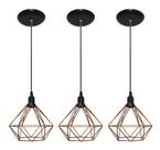 03 Lustres Luminaria Pendente Aramado Diamante Retrô Ideal para lâmpadas de Filamento