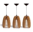 03 Pendentes de Teto Balcão De Cozinha Gourmet Modelo Loft Madeira