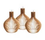 03 Pendentes De Teto Madeira Mdf Cor Cru 1 Metro De Fio