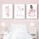 03 Quadros Decorativos Infantil Bailarina Baby com Moldura Quarto de Bebê ou Menina Personalizado