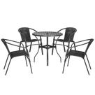 04 Cadeiras Floripa e Mesa Roma 80Cm Preta e Corda Nautica Trama Original
