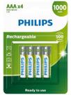 04 Pilhas AAA Philips Recarregável 1000mah Palito
