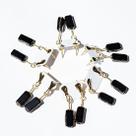 05 Brinco Pedra Obsidiana Negra Retângulo Ranhurado Dourado