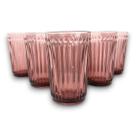 06 Copos Decorados Bebidas Marsala Roxa Vidro Canelado 370ml