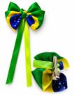 1 Laço Bandeira do Brasil Infantil com Bico de Pato Presilha de Cabelo Fita Verde e Amarela Enfeite
