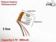 1 Peça 402530 C/ 3 Fios 3,7v 300mah 4mm X 25mm X 30mm - 1 Peça 402530 C/ 3 Fios 3,7v 300mah 4mm X 25mm X 30mm -