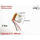 1 Peça 402530 C/ 3 Fios 3,7v 300mah 4mm X 25mm X 30mm - 1 Peça 402530 C/ 3 Fios 3,7v 300mah 4mm X 25mm X 30mm -