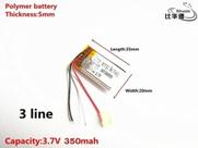 1 Peça 502035 3 Fios 3,7v 350mah 5mm X 20mm X 35mm