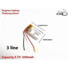 1 Peça 502035 3 Fios 3,7v 350mah 5mm X 20mm X 35mm