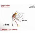 1 Peça 502035 3 Fios 3,7v 350mah 5mm X 20mm X 35mm